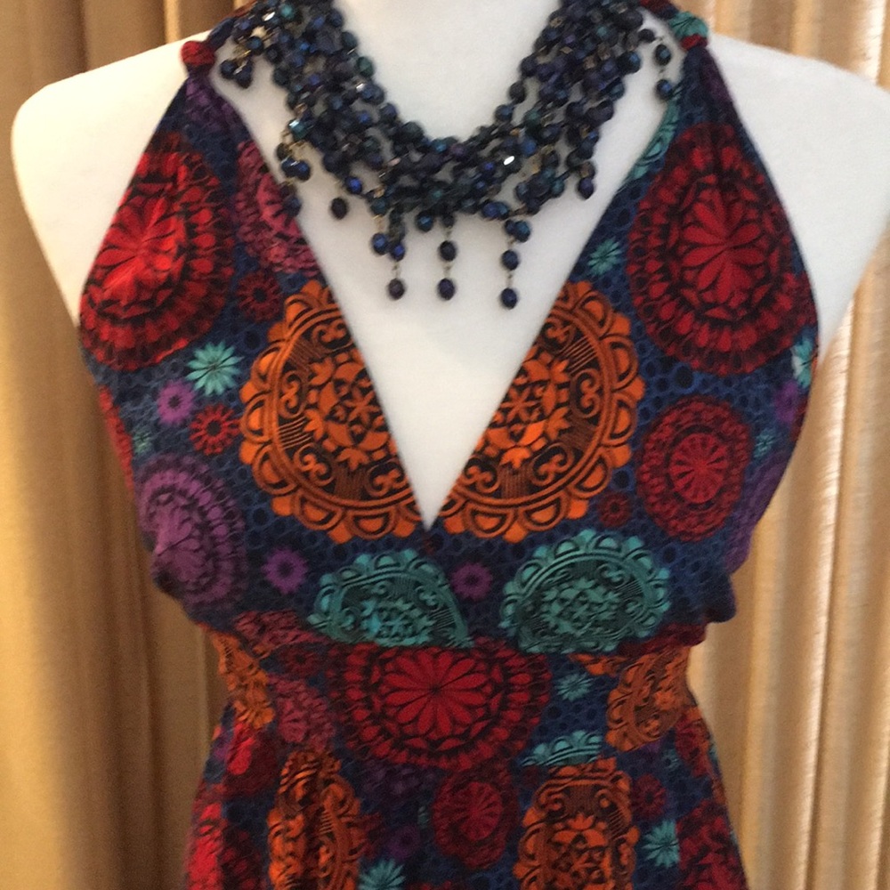 Vibrant Colors Halter Backless Sundress SZ.S